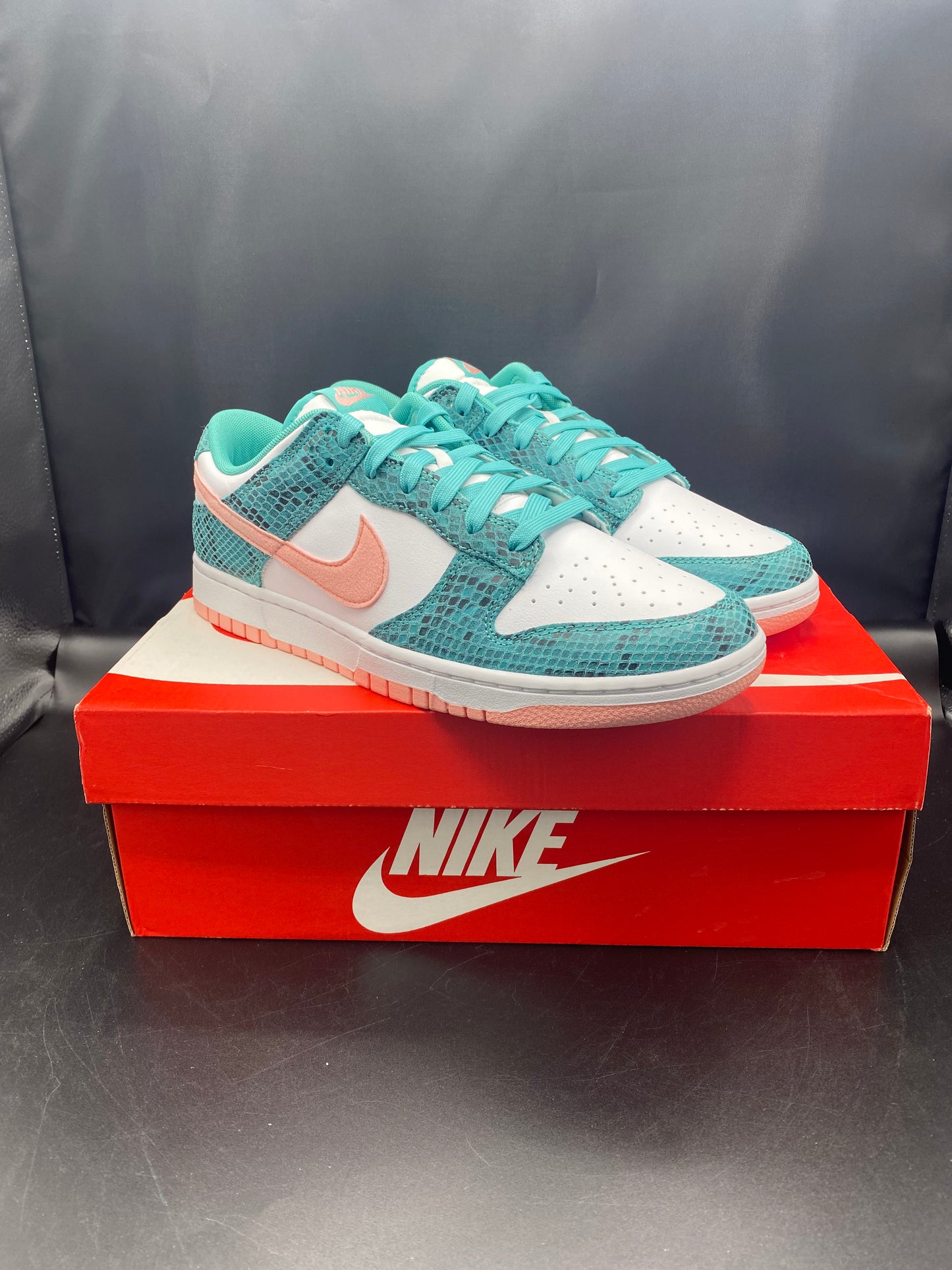 Nike Dunk Low Snakeskin Washed Teal Bleached Coral Size M10.5 W12