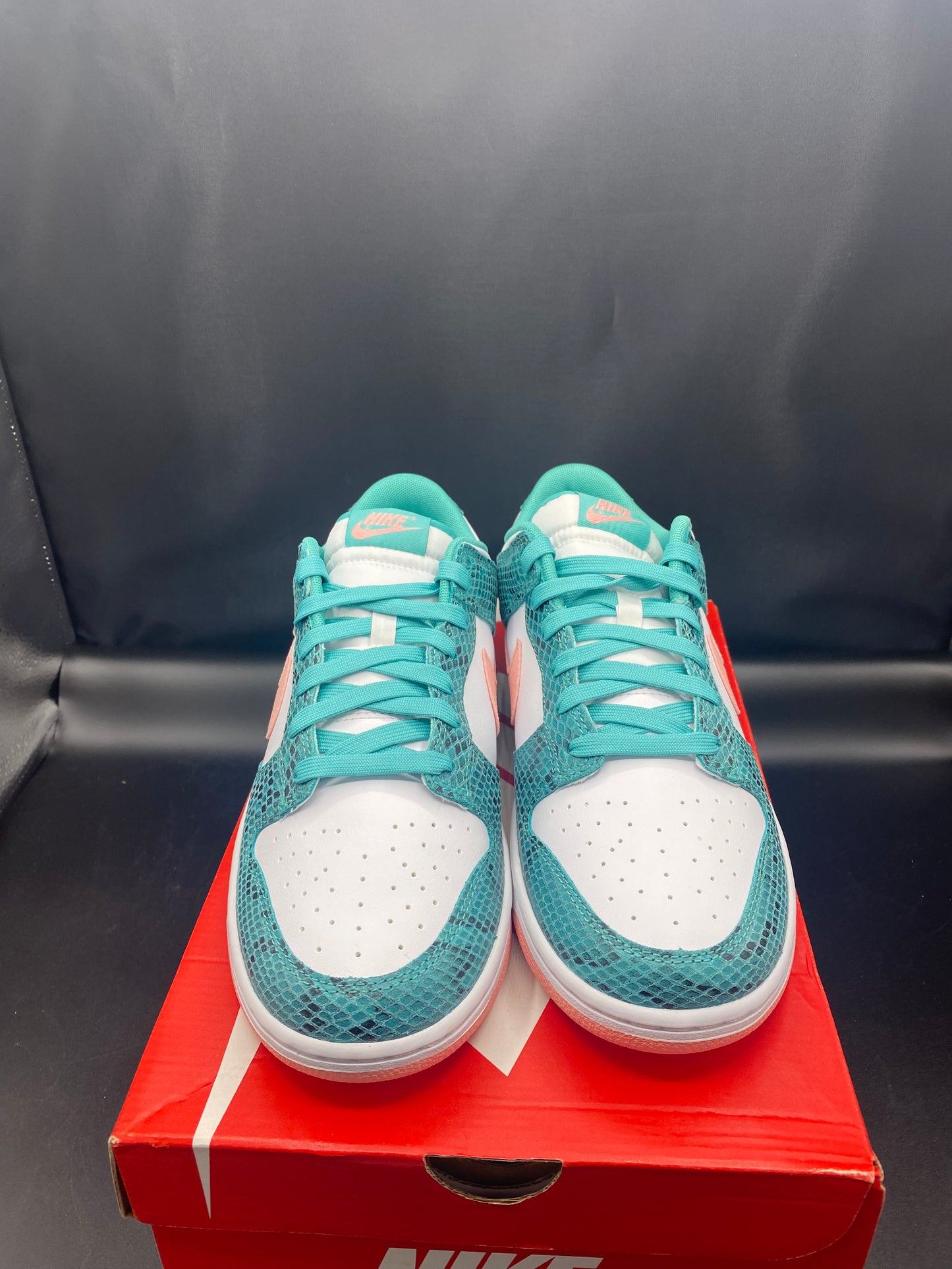 Nike Dunk Low Snakeskin Washed Teal Bleached Coral Size M10.5 W12