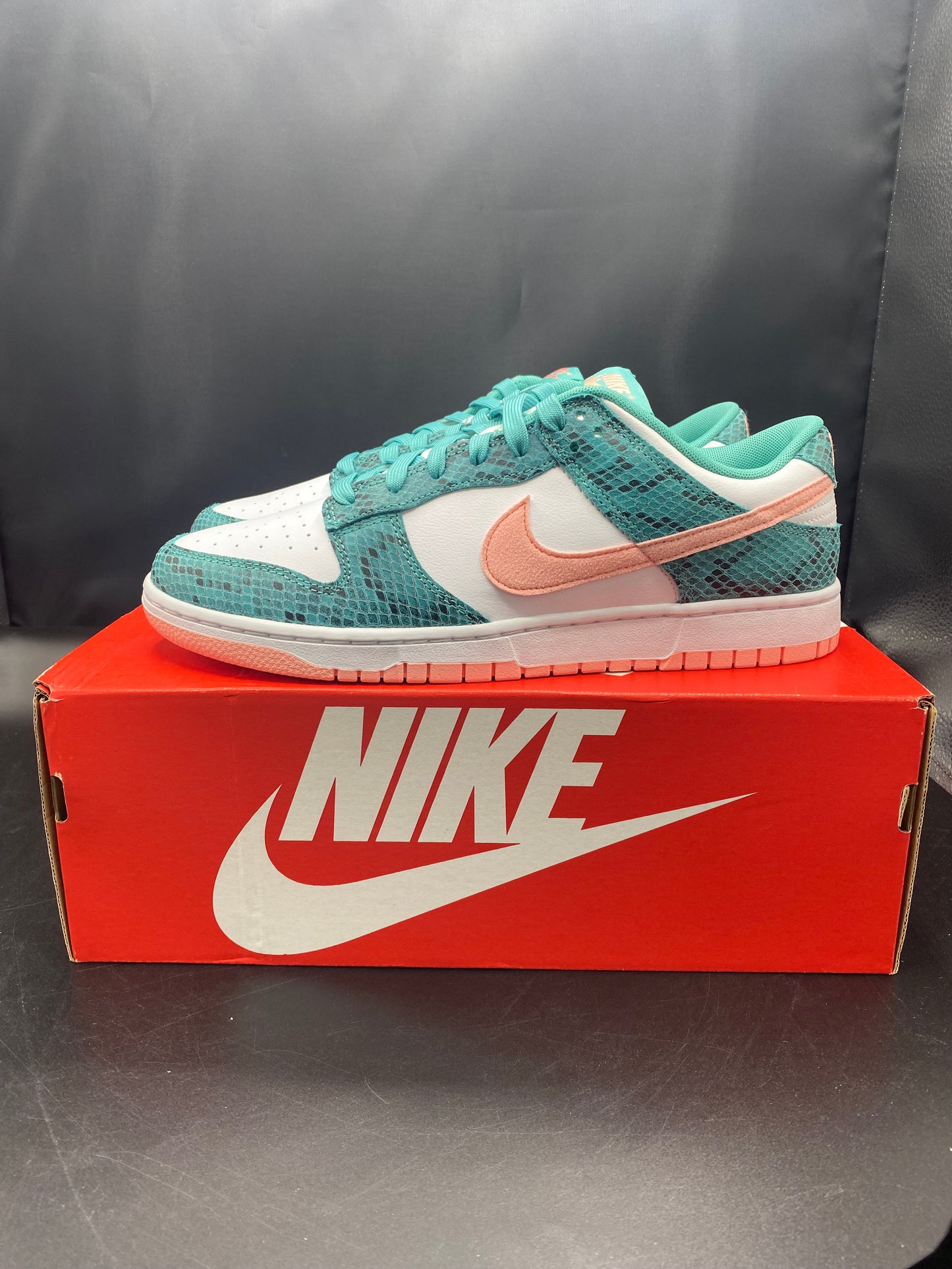 Nike Dunk Low Snakeskin Washed Teal Bleached Coral Size M10.5 W12