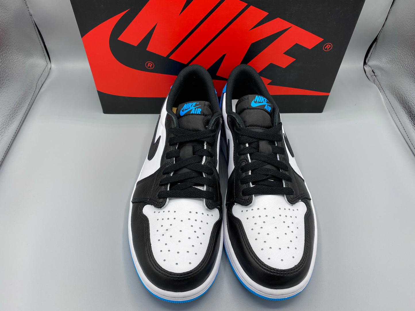 Air Jordan 1 Retro Low OG "Black Dark Powder Blue" Size M 10.5 W 12